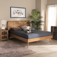 Baxton Studio Asami-Ash Walnut Rattan-Queen Baxton Studio Asami Mid-Century Modern Walnut Brown Finished Wood and Synthetic Rattan Queen Size Platform Bed